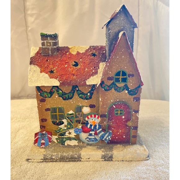 Unbranded Other - Vintage Tin Christmas House Votive Holder Snowman Winter Village Metal Luminary